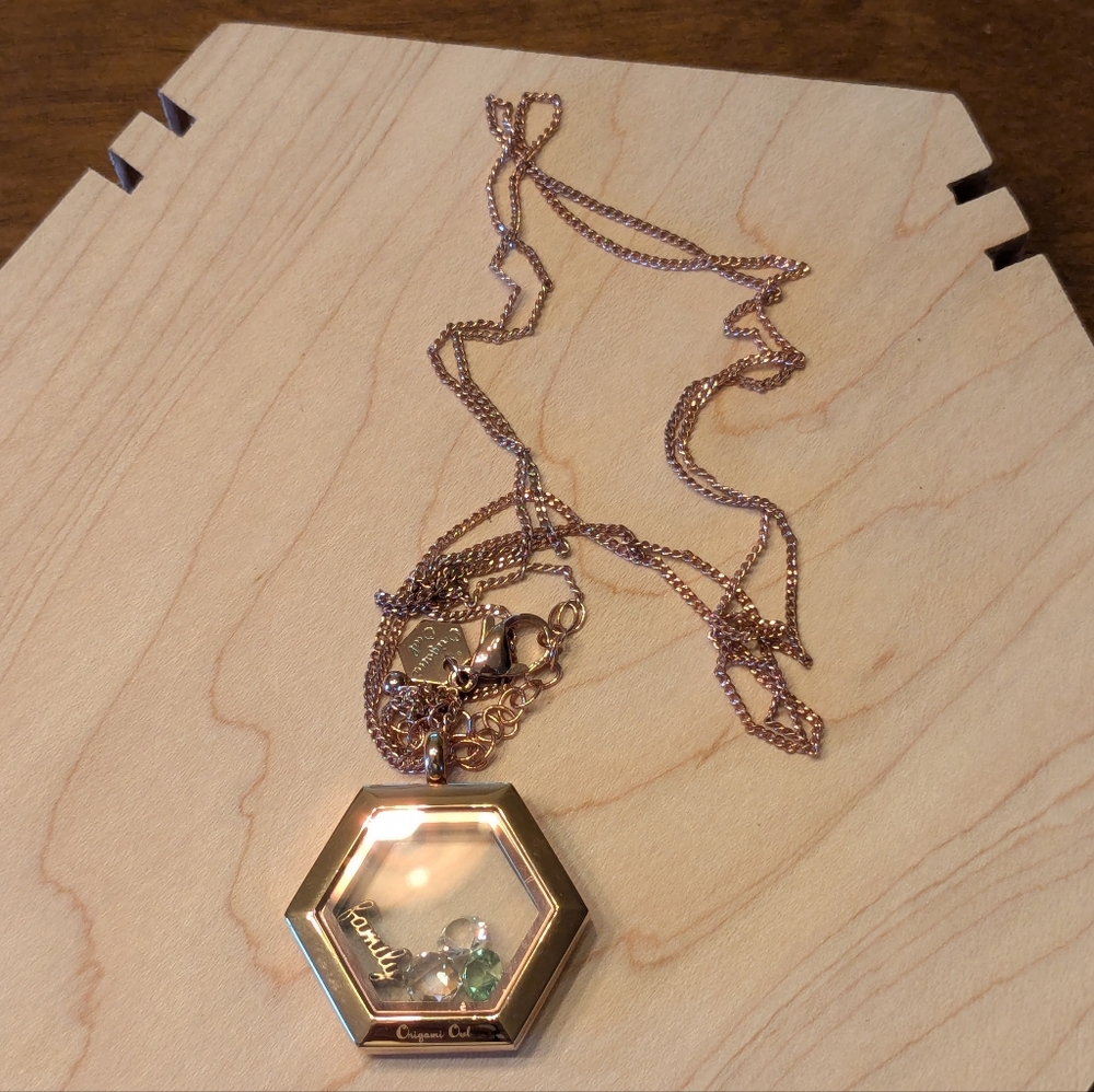Origami Owl Rose Gold Hexagon Living Locket Necklace